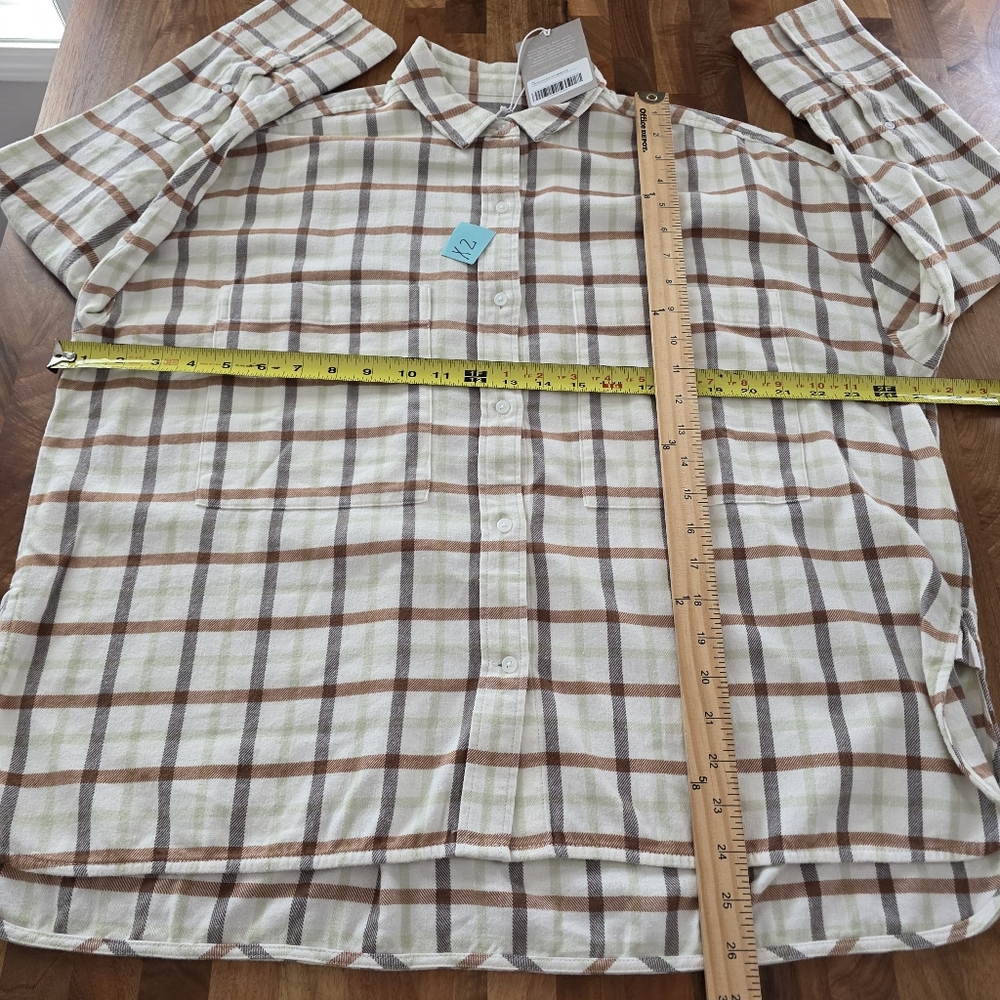 Everlane Boxy Flannel Cream Brown Plaid Button Down Shirt Sz Women's Medium NWT - Picture 10 of 13